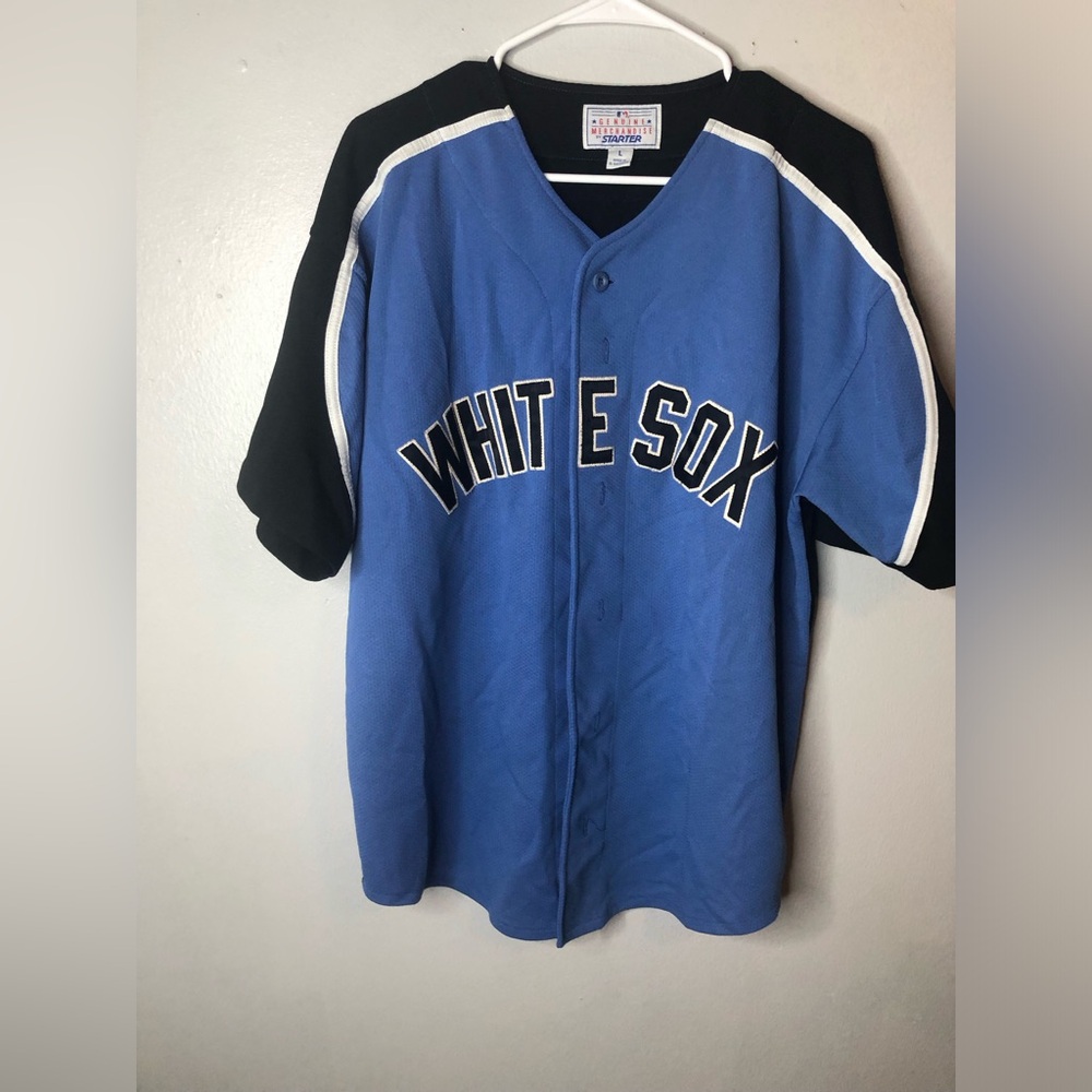 Vintage Chicago White Sox Baseball Starter Jersey Men Large Button Logo Blue VTG